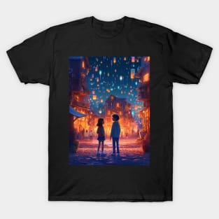 boy and girl in a beautiful fairy tale city T-Shirt